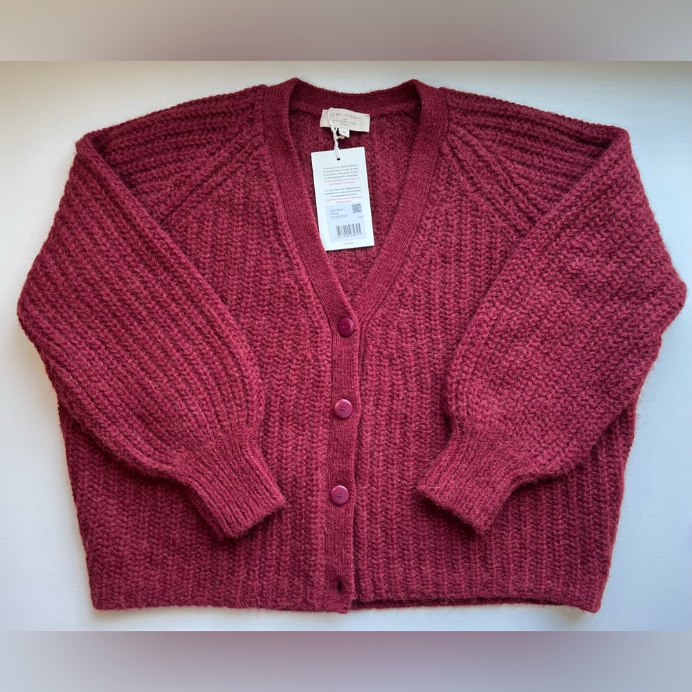 Sezane Burgundy Basile Knit Cardigan M